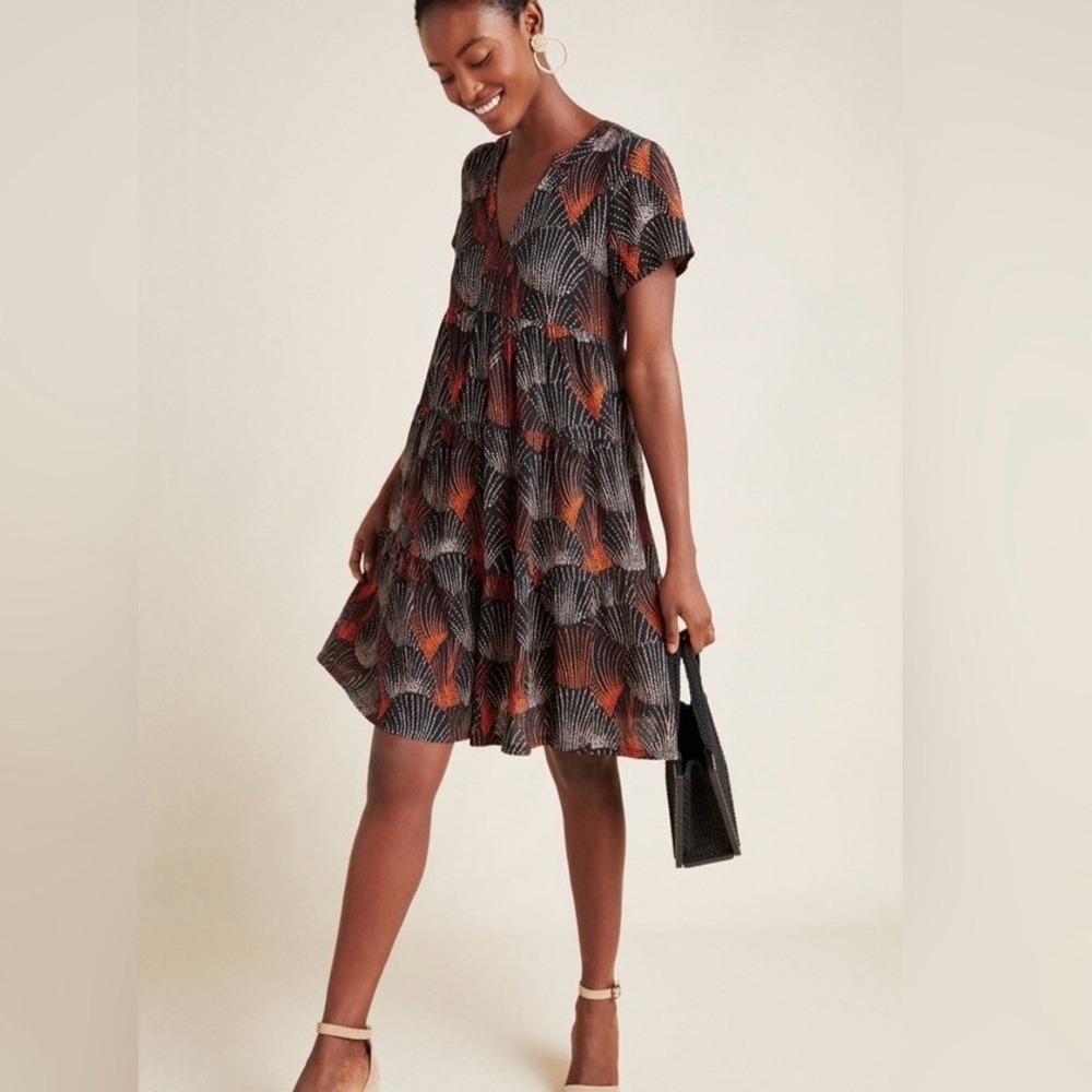 Maeve by Anthropologie Black Tania Tiered Tunic Dress Size XS Relaxed‎ Fit